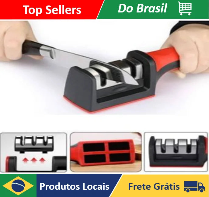 Amolador de Facas Profissional - Aço inoxidável com 3 Afiadores