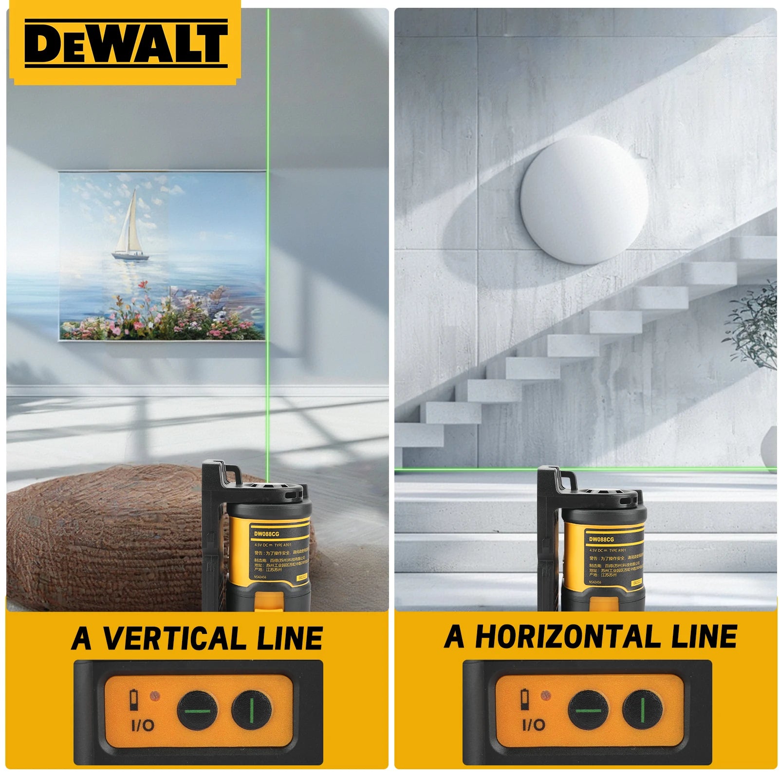 Nível a Laser DeWALT de 2 Linhas Luz Verde Horizontal e Vertical com Nivelamento Automático