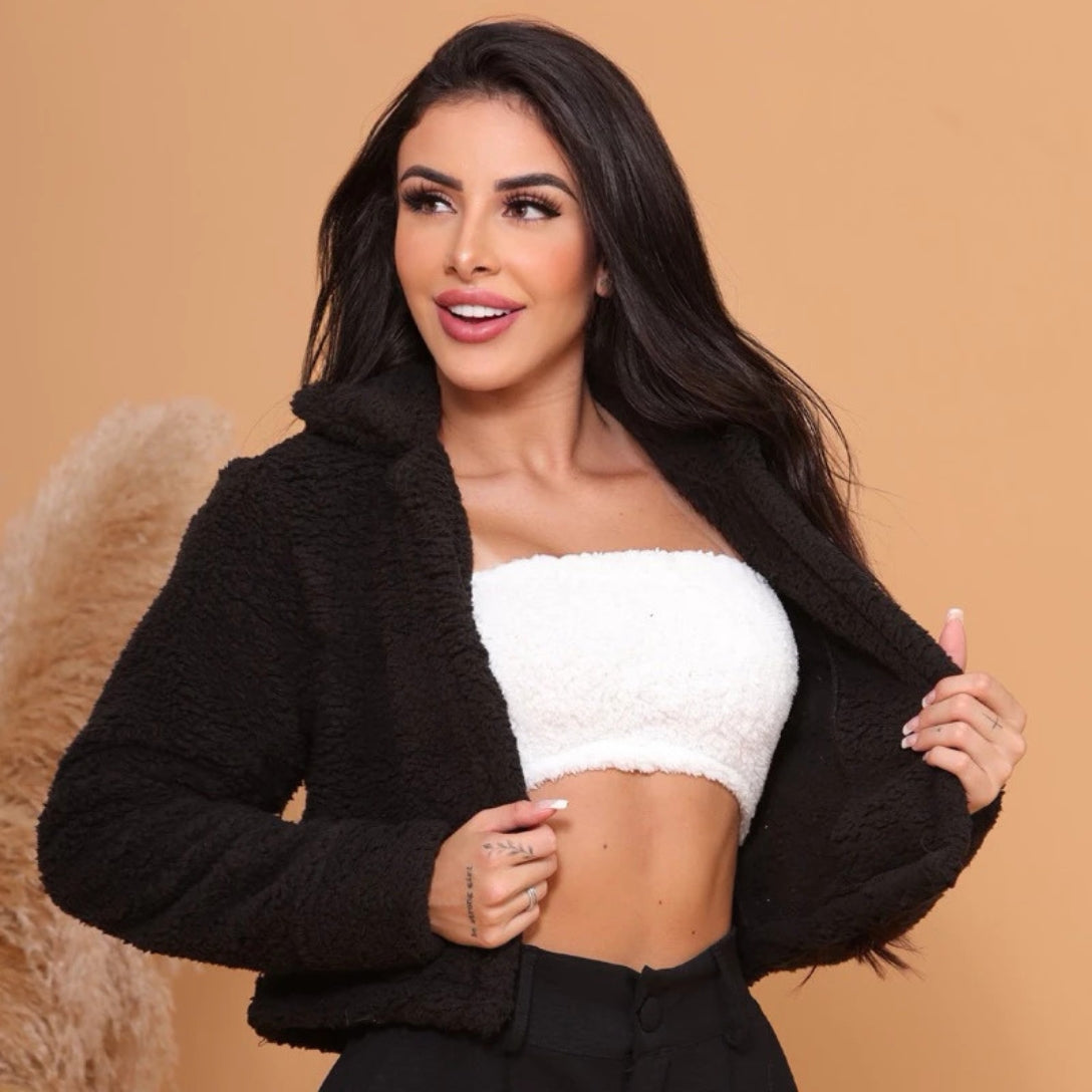 Casaco Feminino Teddy Peluciado Curto