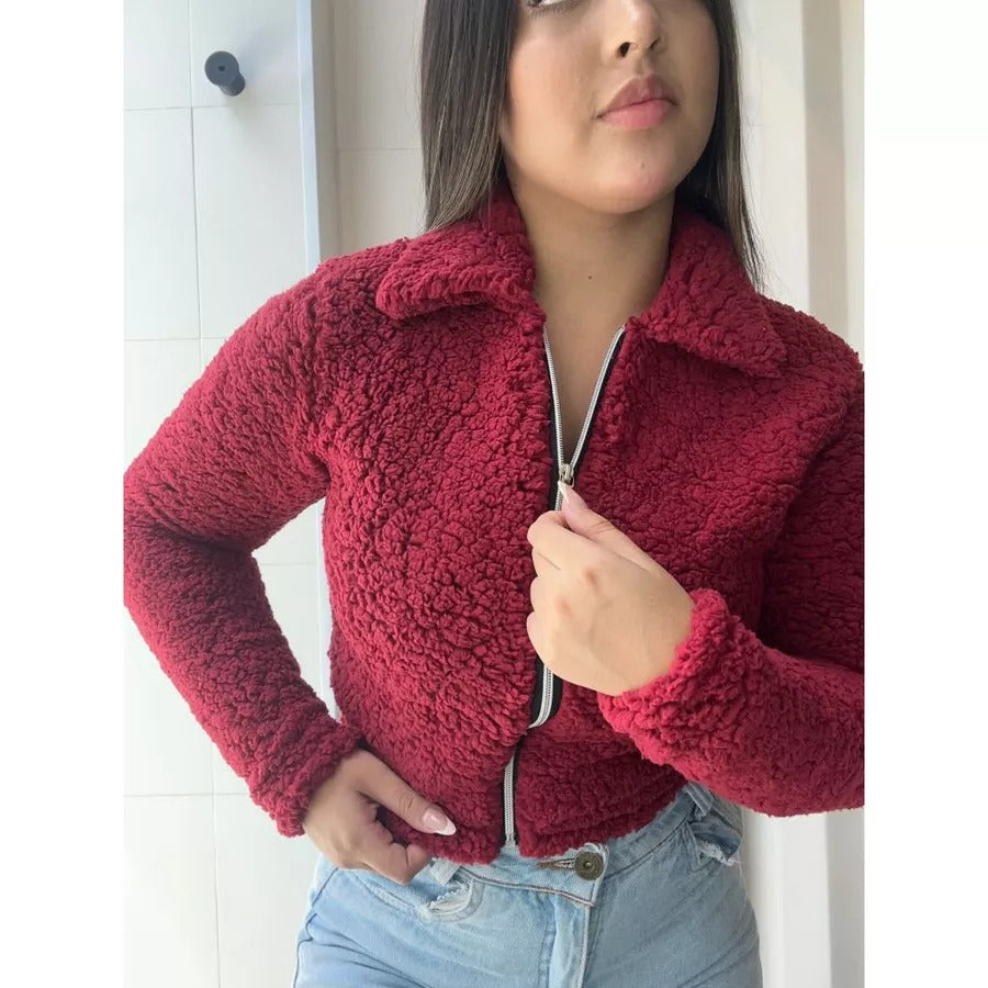 Jaqueta Feminina Pelo Sintético Teddy Sherpa com Zíper