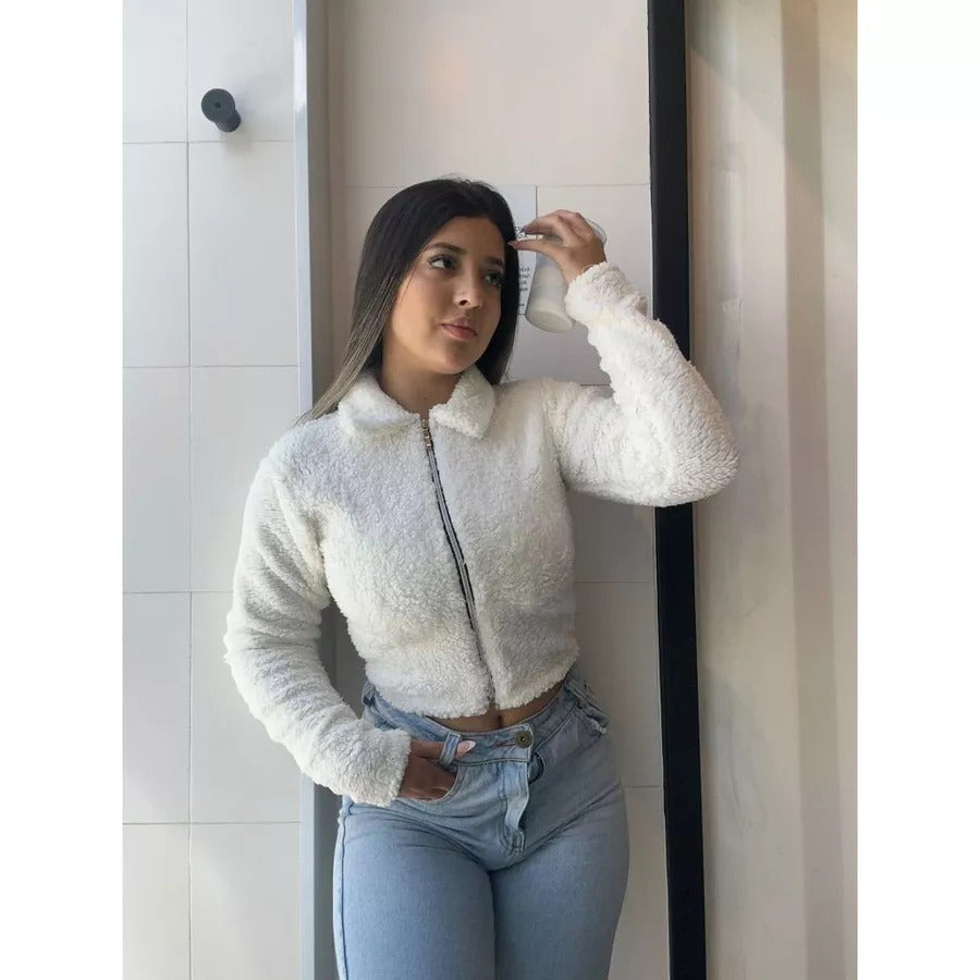 Jaqueta Feminina Pelo Sintético Teddy Sherpa com Zíper