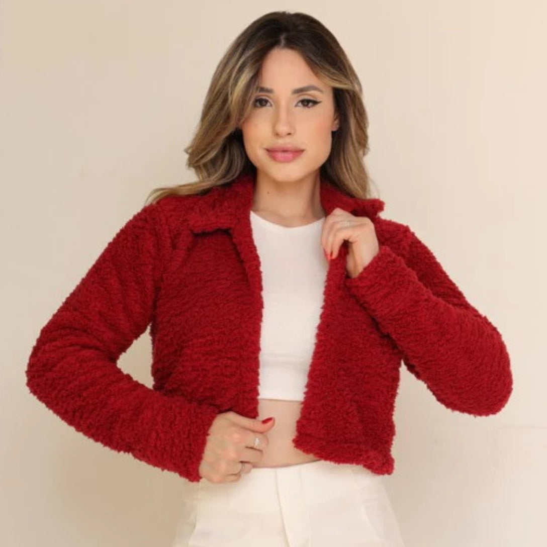 Casaco Feminino Teddy Peluciado Curto
