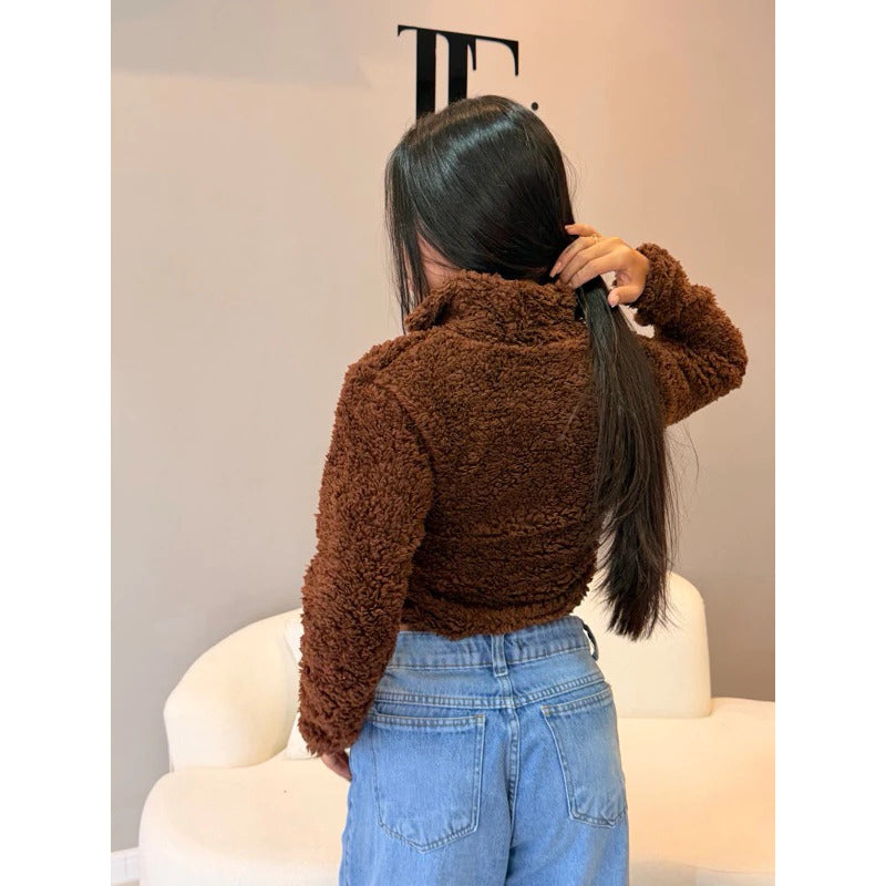 Jaqueta Feminina Pelo Sintético Teddy Sherpa com Zíper